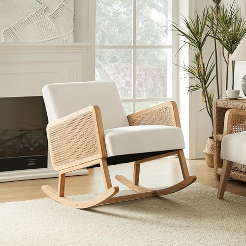 HULALA HOME Schaukelstuhl mit Rattan Armlehnen Wohnzimmer Sessel mit...