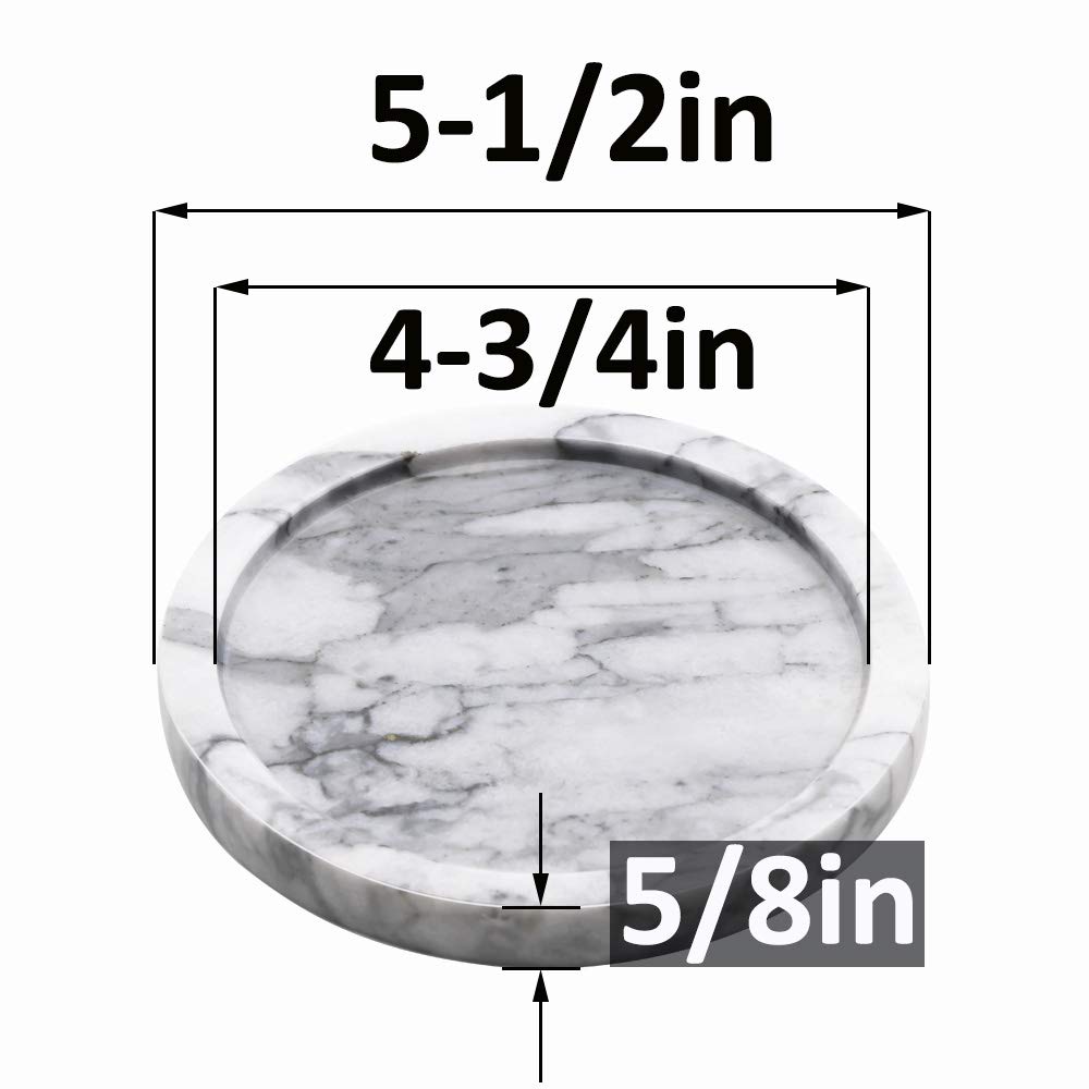 Circular Marble Stone Decorative Tray for Counter, Vanity, Dresser, Nightstand or Desk, Diameter 5-1/2 Inches