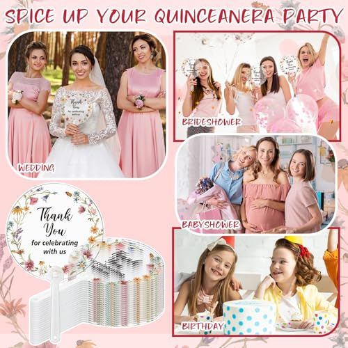 Image of Geelin 50 Pcs Wildflower Wedding Fans for Guest Transparent Acrylic Baby Shower Bridal Shower Handheld Favor Fans for Summer Wedding Bridesmaid Gift for Hot Outdoor Ceremony