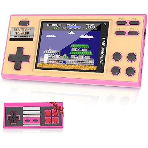 EASEGMER Handheld Games for Kids, Built-in 198 Classic Plug and Play Games, 3 Inch Portable Video Games Player Best Kids Electronic Toys for Boys Ages 4-12 (Pink) Cover