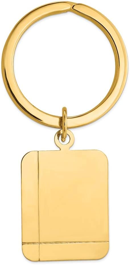 14k Yellow Gold Grooved Rectangle 53x27mm Disc Keychain Key Ring