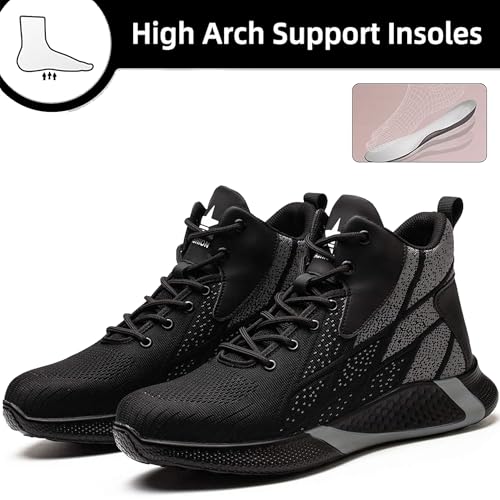 PAQOZKC Chaussures de sécurité légères pour homme et femme avec embout en acier - Chaussures de sécurité respirantes à enfiler - 37-45, Noir8081a, 39 1/3 EU – vue 2