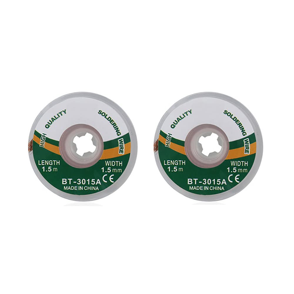 2 Pezzi di stoppino per Saldatura, stoppino per per Rimuovere la Saldatura e smontare i componenti elettrici, Treccia per stoppino per Saldatura Non Pulita (Larghezza: 3 mm, Lunghezza: 60')