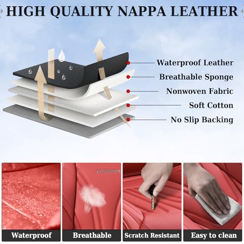 Image of Coverado Car Seat Covers Front Seats, 2 Piece Car Seat Protector with Lumbar Support & Removable Headrest, Breathable Leather Seat Cushion Universal Fit for Truck Automotive Vehicles Red