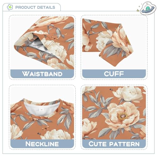 JUNZAN Retro Peonies Terracotta Big Boys Pullover Hoodie Fleece Sweatshirt With Hoodie Sports 4T3