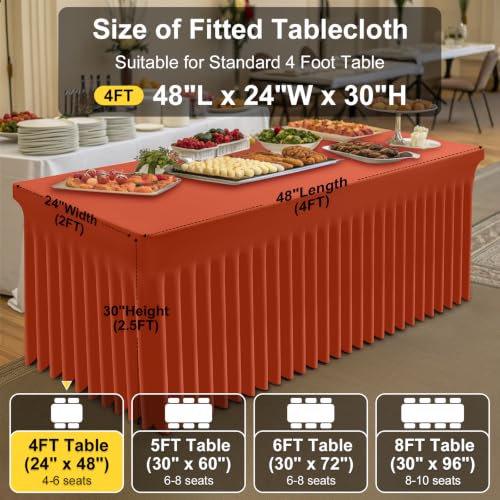 Image of Smiry Spandex Elastic Fitted Table Cloth Skirt for 4FT Rectangle Table | Stretch Washable Table Cloth, Banquet Table Cover for Wedding, Party, Indoor & Trade Shows, (Rust, 48Lx24Wx30H)