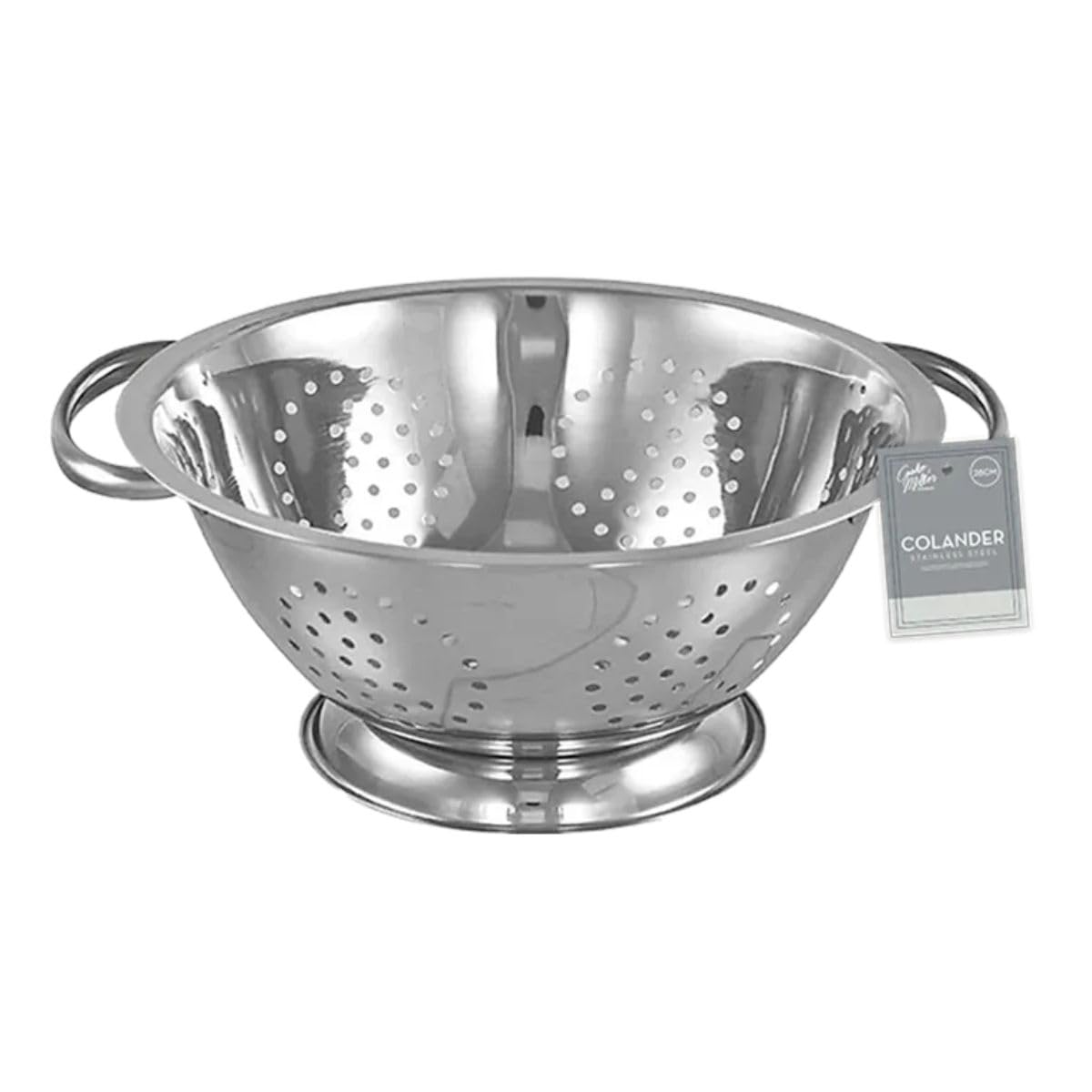 Stainless Steel Colander – Silver, 28cm | Large Metal Kitchen Colander with Handles | Durable Pasta – Rice & Vegetable Strainer | Heavy-Duty Food Strainer Colander Drainer