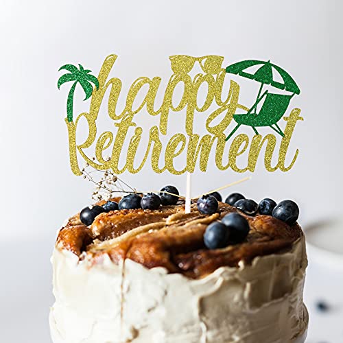 Happy Retirement Cake Topper, Retirement Party Decorations, Beach Theme Officially Retired Cake Decor, Pre-Assembled, Double-Sided Glitter #TOP4