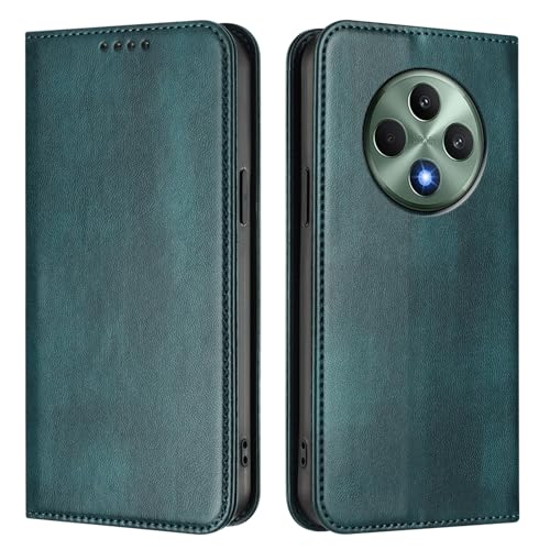 GOGME Cover per OPPO Reno 12F 5G / OPPO Reno 12FS 5G, Custodia Portafoglio in Pelle con Protezione RFID, Flip Cover con Supporto e Slot per Schede - Verde scuro