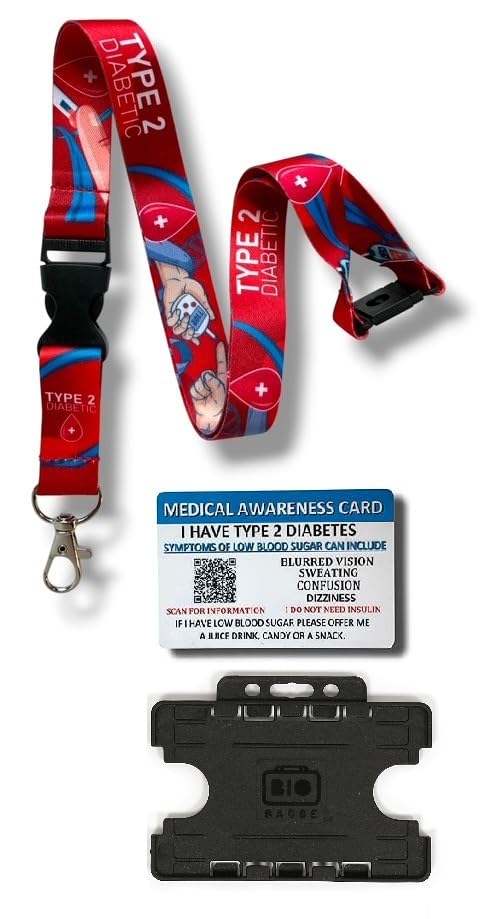 Diabetic/Diabetes Awareness Lanyard with Diabetes Aweness Card & Card Holder (Type 2)