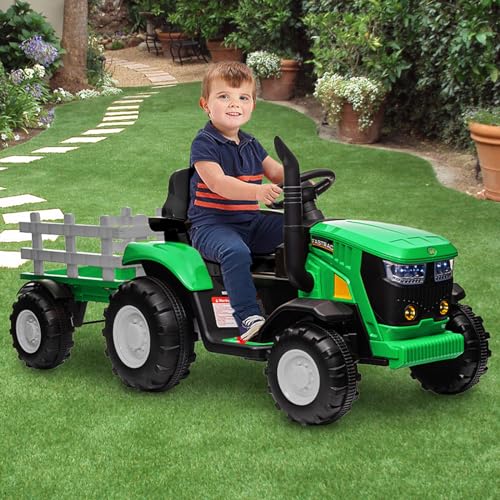image for GarveeLife Kids Ride on Tractor with Trailer & Remote Control, 12V Bat