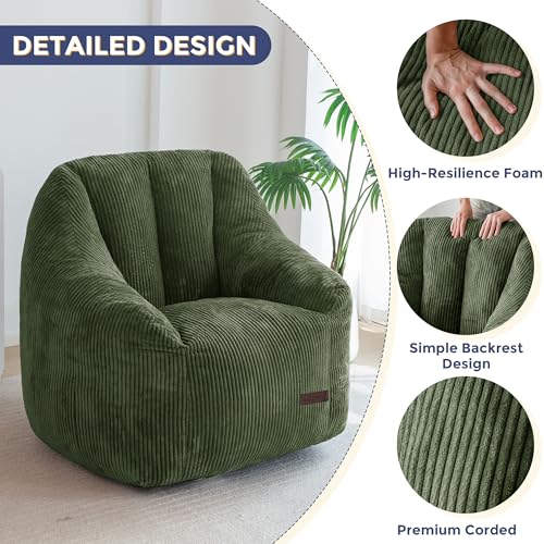 Image of MAXYOYO Bean Bag Chair, Bean Bag Sofa with Filler, Cozy Living Room Chair for Adults and Kids, Stuffed Floor Sofa for Bedroom Dorm Reading, Dark Green