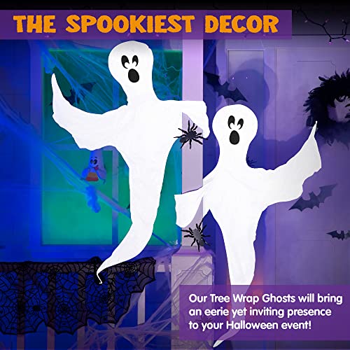 Image of JOYIN Halloween 2 Pcs Tree Wrap Ghost Decoration Outdoor, 53 inch Cute Face Flying Ghost for Halloween Outdoor, Lawn, Yard, Tree, Party Supplies, Haunted House Wrap Decorations