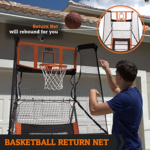Hall of Games Outdoor 2-in-1 Basketball and Baseball Rebound, Pitchback Training Game, Orange, Black