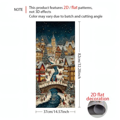 Image of 2 PC Trash Can Sticker 14.57 x 32.28 Inch Christmas Village Winter Town Vinyl Sticker with River Bridge Night Light and Snow House Pattern for Outdoor Garbage Bin Garden Yard Decor