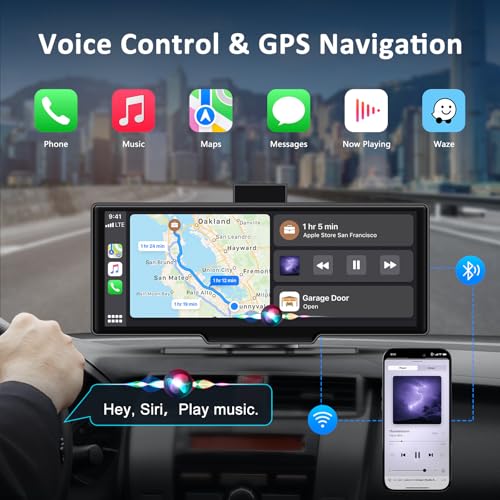 Image of Apple carplay & Android Auto,Wireless Double din 10.26 inch Dash Cam with Front Camera and Backup Camera.GPS Navigation,Mirror Link /Voice Control /Bluetooth for Car RV Pickup Bus Trailer.etc