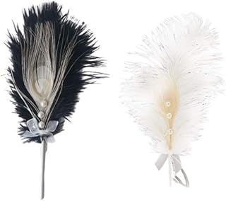 BESTOYARD 2pcs Plumage Cake Topper with Pearl Romantic Aesthetic Ostrich Plumage Cake Decorartion for Birthday Wedding