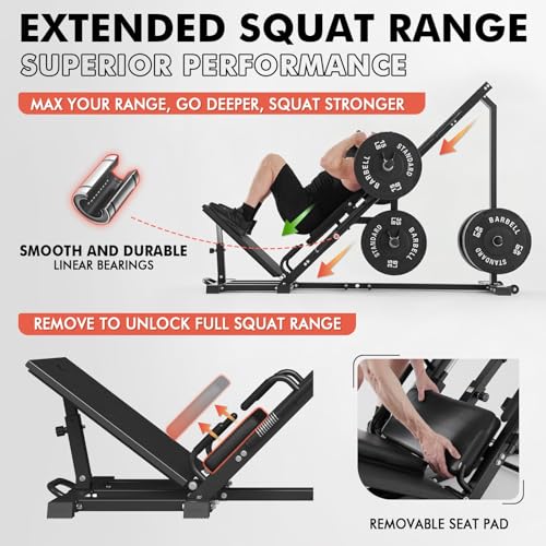 GMWD Leg Press Hack Squat Machine Combo, Professional Adjustable Leg Press Machine for Home Gym with Linear Bearing, Hack Squat Machine with Weight Storage, Leg Machine for Full Lower Body Workout - Image 5