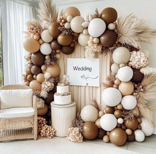 Image of Brown Nude Balloon Arch Kit Double Stuffed Neutral Blush White Sand Balloon Garland Latex Coffee Tan Cream Balloons for Baby Shower Birthday Boho Woodland Wild Bridal Bear Wedding Party Decor