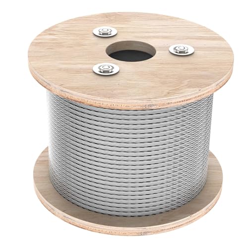 3/16 Wire Rope, 500ft 3/16 Stainless Steel Cable Wire, 7X19 Strand Aircraft Cable Wire Rope Kit, 3700lbs Breaking Strength 3/16 Steel Cable with 3/16 Cable Clamps,Thimble for Deck Railing Shade Sails