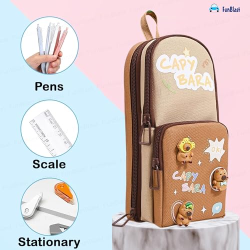 Image of FunBlast Pencil Pouch for Kids, Girls - Capybara Large Capacity Multipurpose Stationery Zipper Pouch for Kids & Adults, Kawaii Aesthetic Pencil Case Organizer, Cute School Supply Bag