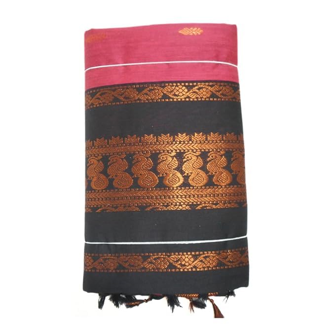 Image of Pure Kalyani Cotton Saree | Zari Border & Blouse Piece - Lata Gadwal Design | Traditional Saree