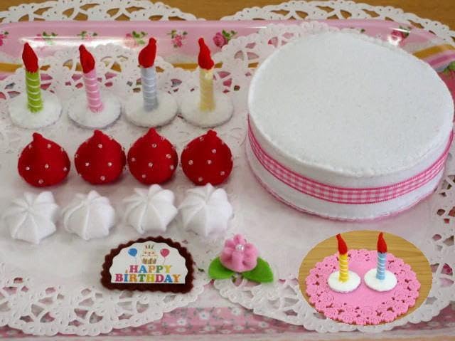 Amazon.co.jp: フェルト ままごと 苺のお誕生日ホールケーキ ろうそく