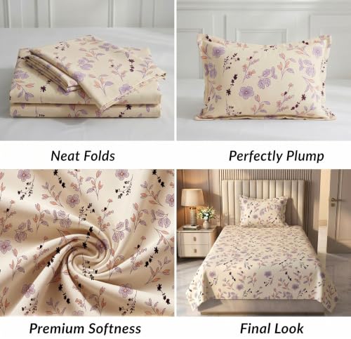 Image of HOMEKART Cotton Single Bedsheet with 1 Pillow Cover | 210 TC Premium Cotton Bed Sheet | Soft, Breathable, Lightweight & Wrinkle Resistant | 60 x 90 Inches Single Size Bedding