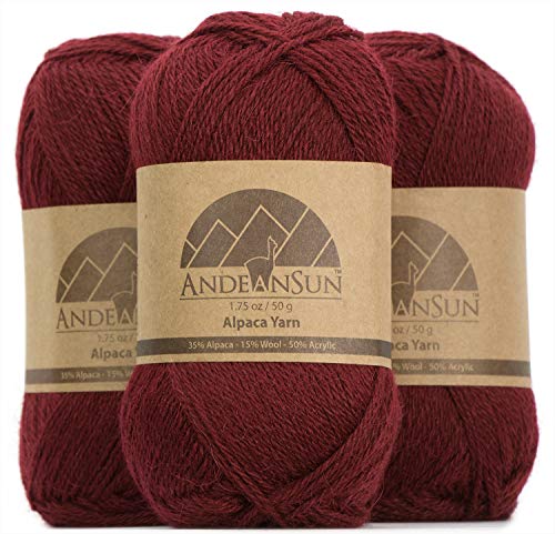 (3 Small Gorgeous Skeins) Alpaca Yarn Blend Umayo [657 Yards Total] Merlot, #2 Fingering