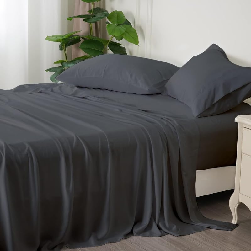 300TC Super Soft Elegant Colors Bedsheet 100% Egyptian Cotton King Size (92" x 106") 2 Peice Pillow Cover Size(18"x28") | Dark Grey-picture-11