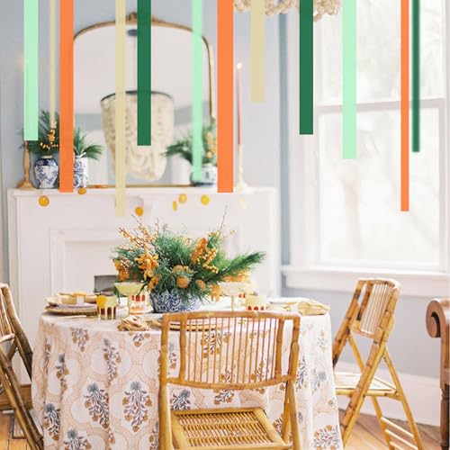 Image of 8 Rolls Crepe Paper Streamers, Green and Orange Streamers Party Decorations for Fall Little Cutie Baby Shower Bridal Shower Wedding Birthday Fruit Party