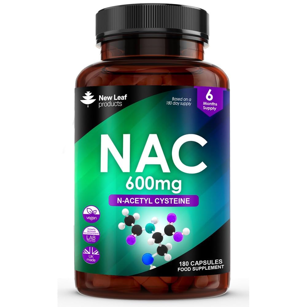 NAC N-Acetyl-Cysteine 600mg Capsules N-Acetyl Cysteine Nutritional Supplements 180 NAC Capsules - Nac Supplement High Bioavailability Amino Acid - Vegan Friendly - Made in UK by New Leaf