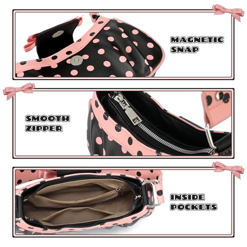 Women's Y2k Mini Purse Unique Small Shoulder Bag with Pink Bow and Polka Dots4