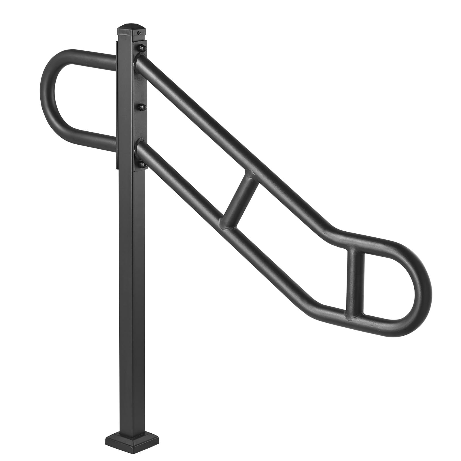 VEVOR Corrimano Singolo per Esterni 1029 mm x 900 mm Corrimano per Scale Piegato in Metallo 1 a 3 Gradini, Ringhiera per Scale in Acciaio al Carbonio, 2 Barre Trasversali Antiscivolo per Garage