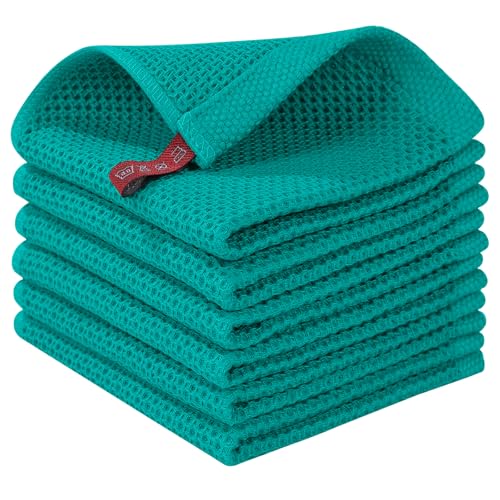 Image of Homaxy 100% Cotton Waffle Weave Kitchen Dish Cloths, Ultra Soft Absorbent Quick Drying Dish Towels, 12 x 12 Inches, 6-Pack, Teal