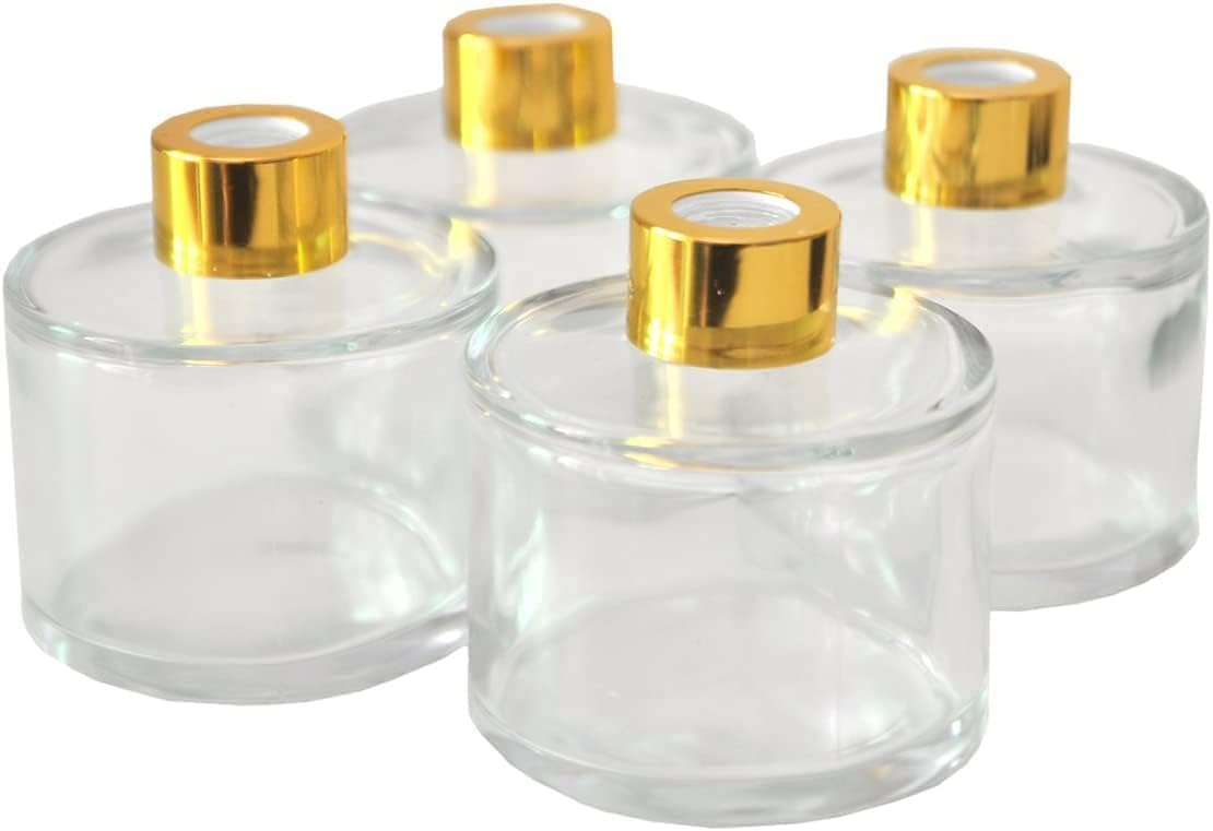 ROYAL SAPPHIRE Cylindrical Round Glass Essential Oils Diffuser Bottles, Refillable Diffuser Bottles Set of 4, Diffuser Jars for Home Fragrance(100ML, Gold Cap) free 4pcs reed sticks-image-16