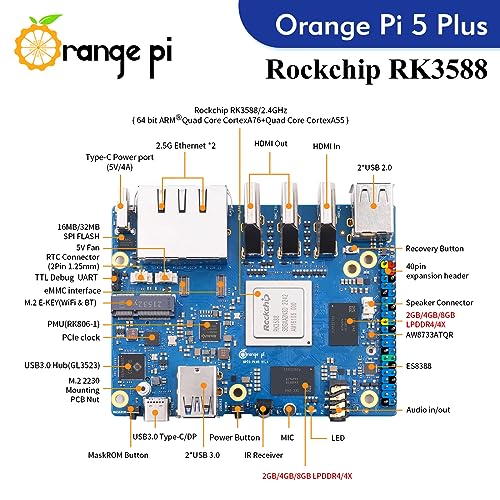 Image of Orange Pi 5 Plus 8GB Rockchip RK3588 8 Core 64 Bit Single Board Computer, 2.4GHz Frequency Open Source Development Board Run Orange Pi OS, Android, Debian, Ubuntu (5 Plus 8G V2.1+5V4A TC Supply