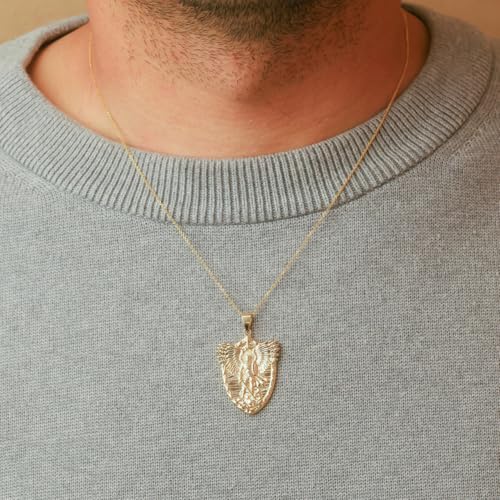 Gold Archangel Saint Michael Protection Pendant Necklace | 10K or 14K Yellow, Rose, or White Gold | Choice of Chain Length/Pendant Only3