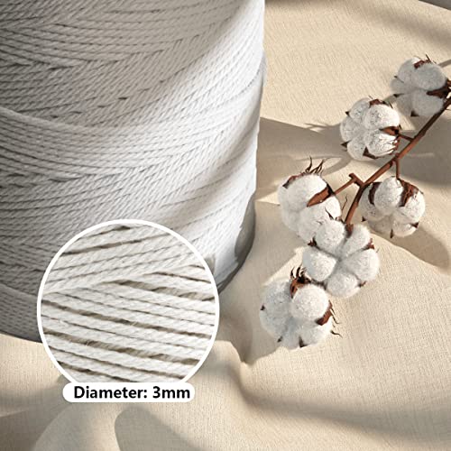 Image of ZUEXT Macrame Cord, Beige White, 3mm x 547yds Cotton String Macrame Yarn | Natural Handmade, 4 Strands Twisted Cotton Rope, for Craft Wall Hanging Weaving Tapestry Dream Catchers Hanger DIY Gift, 500m