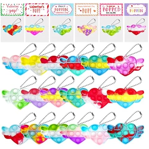 Holydeck Valentines Day Gifts for Kids,24 Pack Valentines Cards for Kids Classroom with Heart Pop Fidget Toys,Valentines Exchange Gifts for Kids Classroom,Valentines Party Favors Classroom Prizes Cover