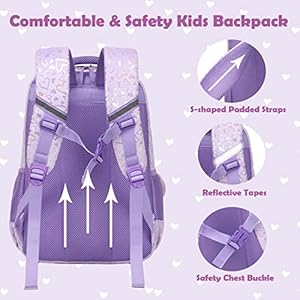 Kimwadalh School Bags for Girls 3in1 Girls Backpack with Lunch Bag Pencil Case and Chest Strap for Preschool Elementary