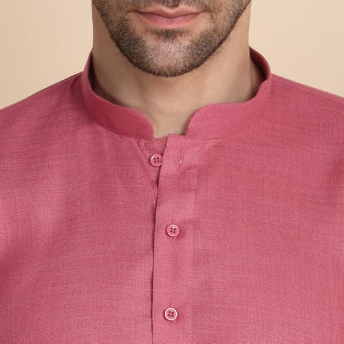Image of KRAFT INDIA Men's Cotton Solid Kurta With Drawstring Pyjama Set