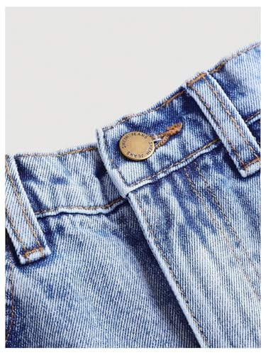 SweatyRocks Girl's Ripped Cut Out Jeans Distressed Straight Leg Denim Pants Trousers3