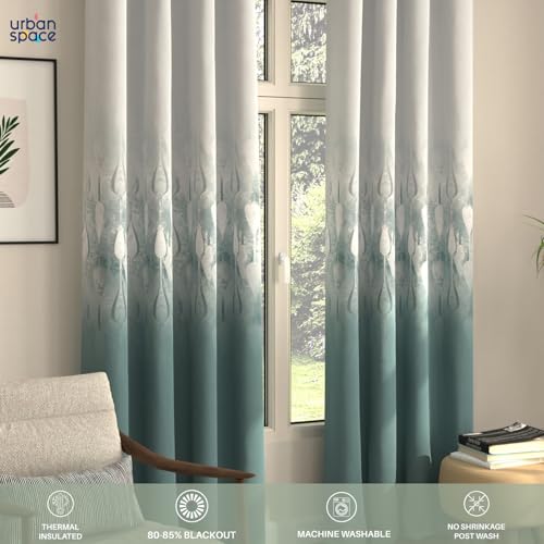 Image of Urban Space Blackout Curtains 8 Feet Set of 2 for Long Door, 80-85% Light Blocking Curtains for Living Room, Digital Printed Curtains with Eyelets, Tieback Included (Sea Mist Turquoise, 8 Feet)