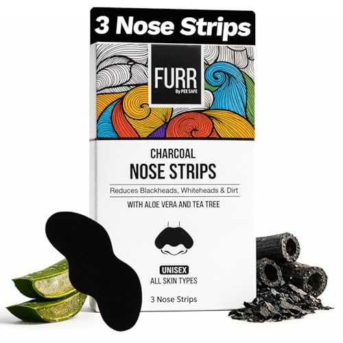 Image of FURR By Pee Safe Blackhead Remover Bamboo Charcoal Nose Strips (3 Pcs) | With Aloe Vera & Tea Tree Oil | Reduces & Prevents Blackheads, Whiteheads, Dirt and Oil | Cleanses Pores