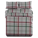 Royal Tradition Heavyweight Flannel, 100-Percent Cotton Twin Extra Long XL 3PC Bed Sheets Set, Dessines Plaid Print, 170 GSM