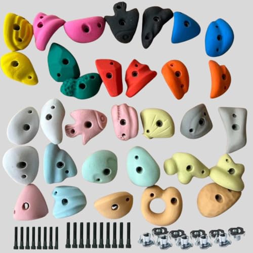 Image of White Tech Premium Rock Climbing Holds (24 Pack) Multi Size for Kids, Adult Rock Wall Holds Climbing Rock Wall Grips for Indoor and Outdoor Playground Play Set (Designed in Germany)