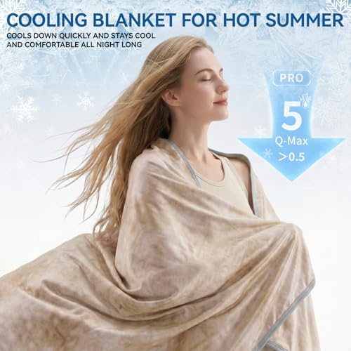 Image of Guohaoi Cooling Throw Blanket for Hot Sleepers, Twin Size 60''x90'' Lightweight Breathable Summer Bed Blanket for Couch, Arc-Chill Q-Max >0.5 Cool Fiber, Lightweight Blanket Light Brown