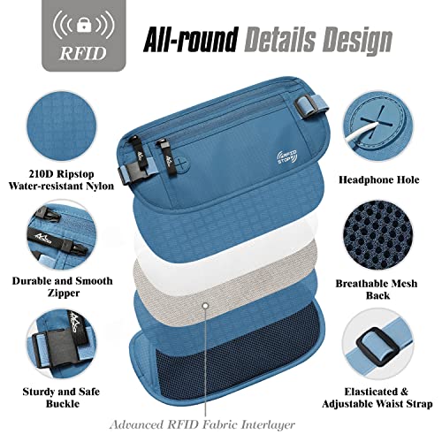 Image of MoKo Travel Money Belt with RFID Blocking, 3 Pockets, Blue