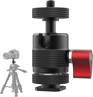 Aluminum Tripod Mount Adapter Ball Head 360 Degree Rotatable with 1/4” Screw, Hot Shoe Compatible with DSLR Cameras Tripods Monopods